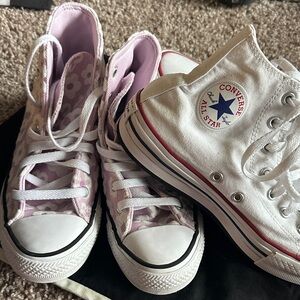 Two Pair Girls Size 4 Converse Women's High-Top Sneakers - White and Purple